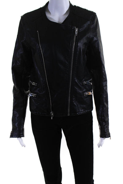 Blank NYC Womens Black Vegan Leather Long Sleeve Motorcycle Jacket Size M