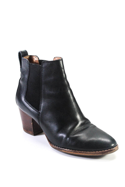 Madewell Womens Leather Elastic Round Toe Pull On Heeled Boots Black Size 9