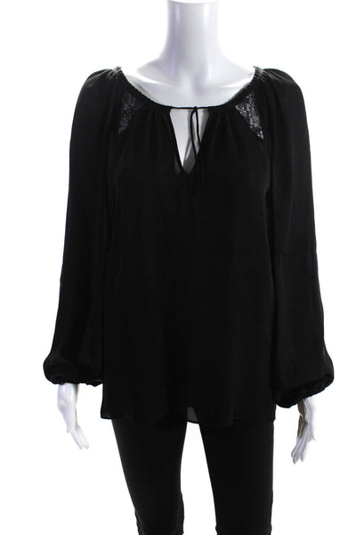 Ramy Brook Womens 100% Silk Long Sleeved Tied Round Neck Blouse Black Size XS