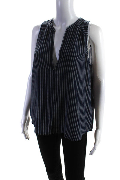 Joie Womens 100% Silk Sleeveless V Neck Tank Top Blouse Navy Blue White Size XS