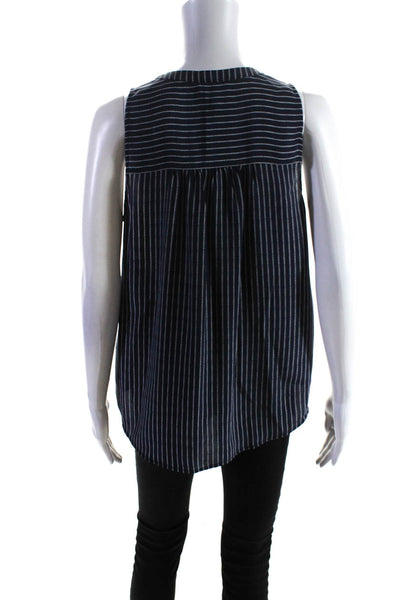 Joie Womens 100% Silk Sleeveless V Neck Tank Top Blouse Navy Blue White Size XS