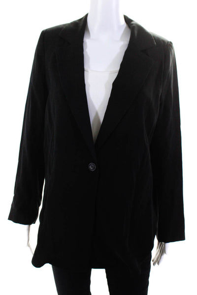 Baby Blue Line Women's Collar Long Sleeves One Button Jacket Black One Size