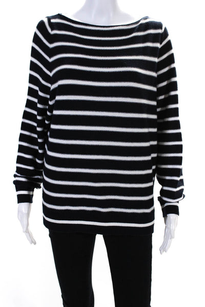 Vince Womens Black Cotton Striped Crew Neck Long Sleeve Sweater Top Size S