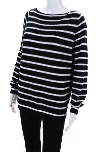 Vince Womens Black Cotton Striped Crew Neck Long Sleeve Sweater Top Size S