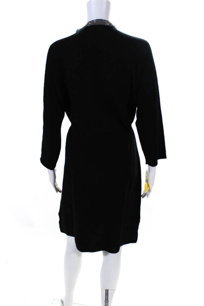 Fabiana Filippi Womens Wool Stud Neckline Long Sleeve Sweater Dress Black Size M