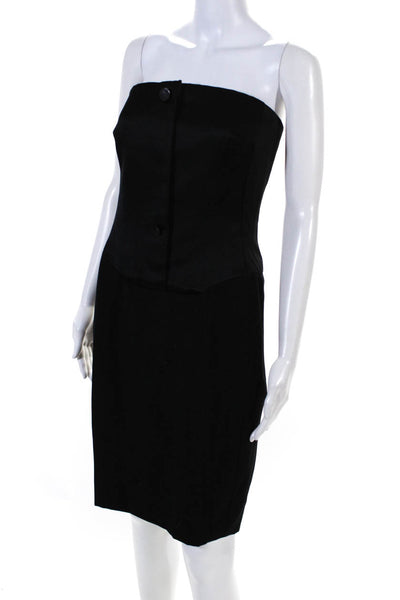 Jacqueline De Ribes Womens Wool Patchwork Buttoned Sleeveless Dress Black Size 1