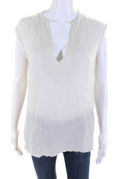 Raquel Allegra Womens Cotton V-Neck Sleeveless Pullover Blouse Top Beige Size 0