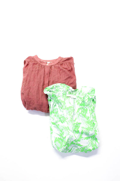 Olivaceous Pilcro Womens Short Sleeve Blouses Tops Green Pink Size S XS Lot 2
