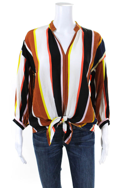 Marie Oliver Womens Silk Colorblock Print V-Neck Blouse Top Multicolor Size XS