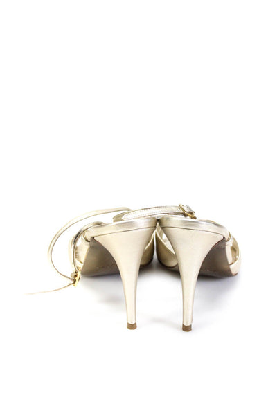 Versani Womens Leather Metallic Open Toe Strappy Slingback Heels Gold Size 10