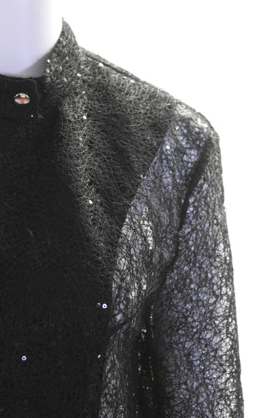 Jonathan Cohen Womens Front Zip Sequin Lace Overlay Jacket Black Size Medium