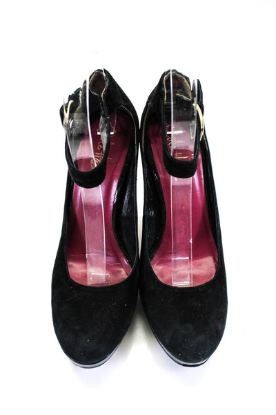 Cole Haan Womens Stiletto Platform Ankle Strap Sandals Black Suede Size 8.5B