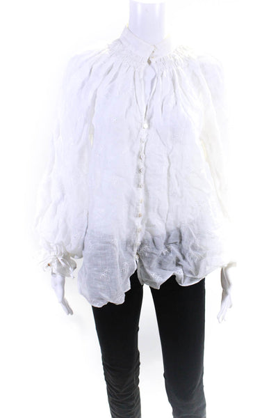Kivari Women's Long Sleeve Embroidered Button Down Blouse White Size 4