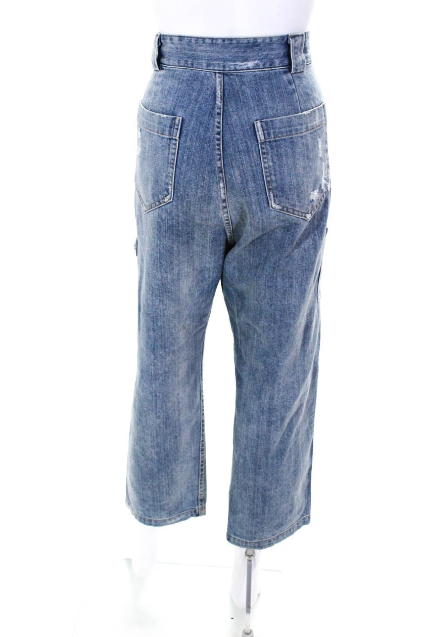 Sea Womens Cotton High Rise Wide Leg Zip Up Light Wash Jeans Pants