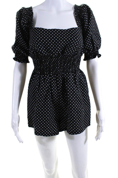 Weworewhat Womens Polka Dot Ruched Zip Up Off The Shoulder Romper Black Size S
