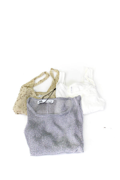 Zara Splendid Women's Sleeveless Tops Silver White Beige Size XS S M Lot 3