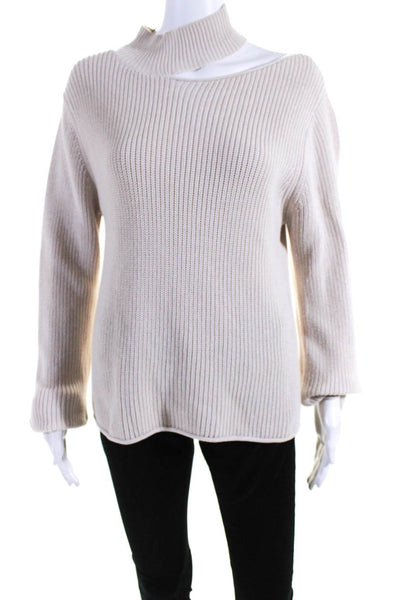 R+A Women's Long Sleeve Mock Neck Cut Out Pullover Sweater Beige Size XS