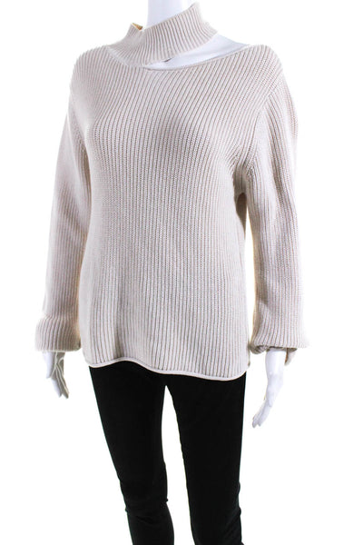 R+A Women's Long Sleeve Mock Neck Cut Out Pullover Sweater Beige Size XS