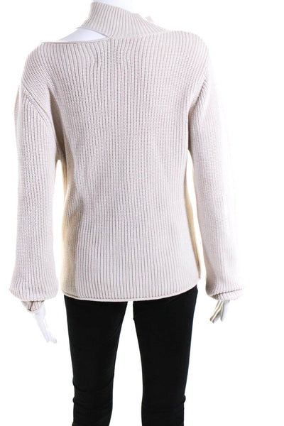 R+A Women's Long Sleeve Mock Neck Cut Out Pullover Sweater Beige Size XS