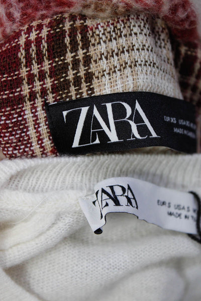 Zara Womens Plaid Print Texture Button Collar Jacket Sweater Red Size XS S Lot 2