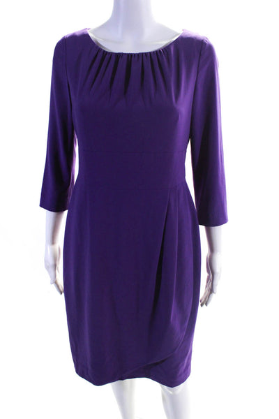 L.K. Bennett Womens 3/4 Sleeve Pleated Knee Length Sheath Dress Purple Size 10