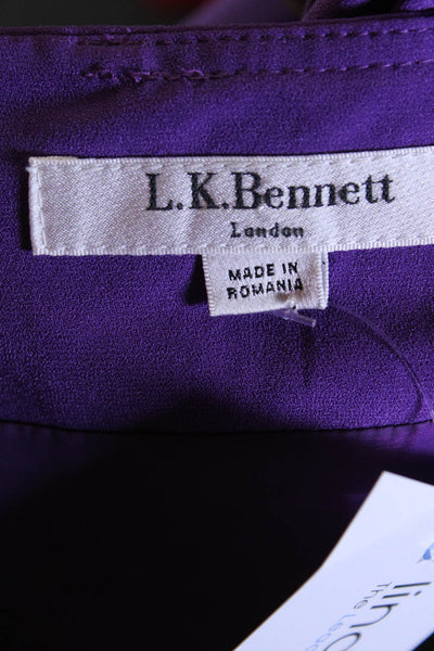 L.K. Bennett Womens 3/4 Sleeve Pleated Knee Length Sheath Dress Purple Size 10