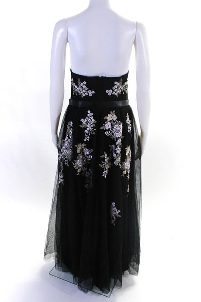 Liancarlo Womens Strapless Embroidered Floral Tulle Gown Black Pink Size 10