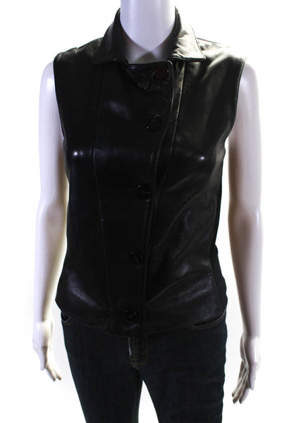 Shelly Steffee Womens Leather Collared Button Down Sleeveless Vest Black Size XS