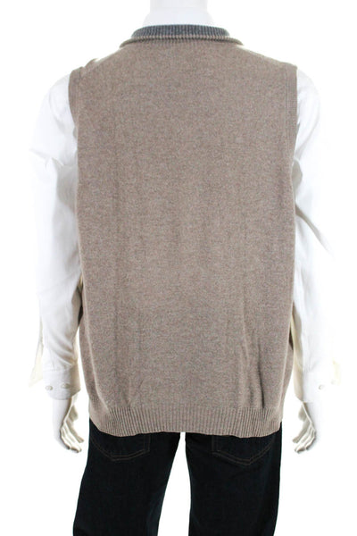 Sartoria Ambrosiana Mens Ribbed Half Zip Sleeveless Sweater Vest Beige Size XL