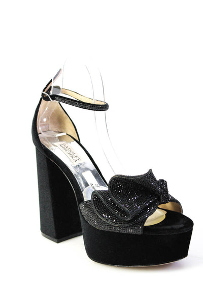 Badgley Mischka Womens Crystal Bow Velvet Platform Sandals Black Size 8