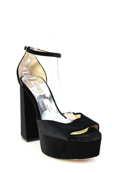 Badgley Mischka Womens Ankle Strap Velvet Platform Sandals Black Size 9