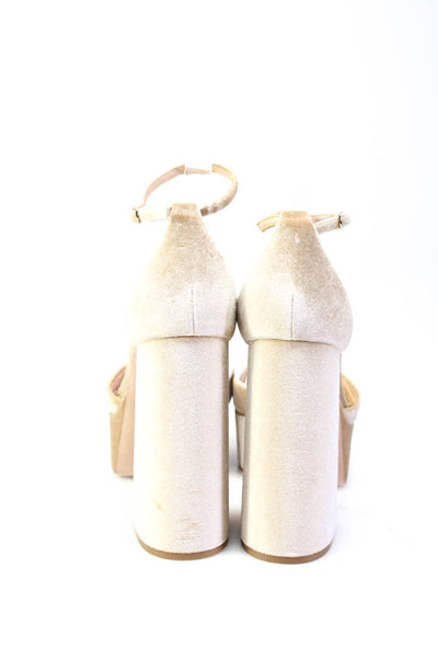 Badgley Mischka Womens Ankle Strap Velvet Platform Sandals Beige Size 10