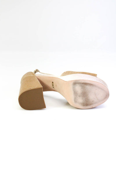 Badgley Mischka Womens Ankle Strap Velvet Platform Sandals Beige Size 10