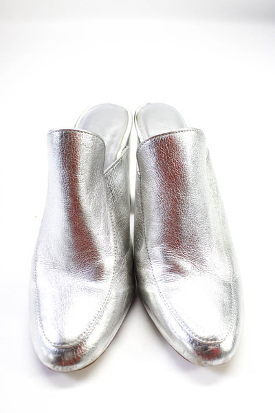 Joie Womens Leather Metallic Block Heel Slip On Loafer Mules Silver Size 6US 36E