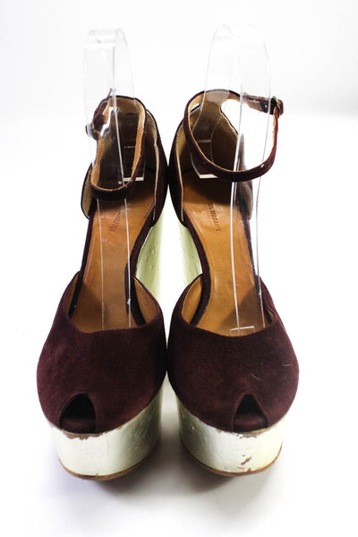 Isabel Marant Womens Suede Peep Toe Platform Ankle Strap Heels Red Size 6US 36EU