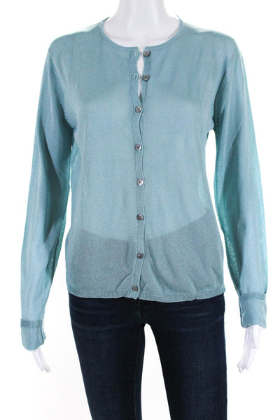 Cynthia Rowley Womens Blue Crew Neck Long Sleeve Cardigan Sweater Top Size L