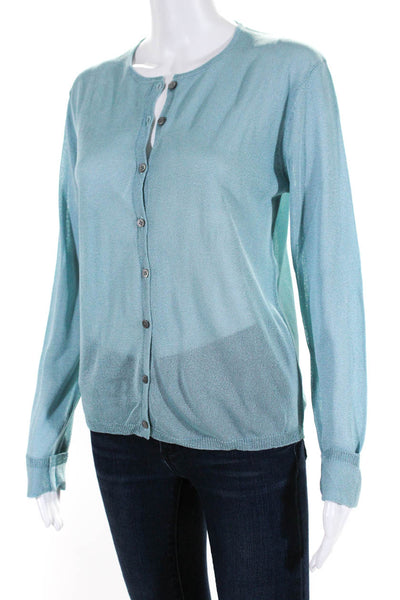 Cynthia Rowley Womens Blue Crew Neck Long Sleeve Cardigan Sweater Top Size L