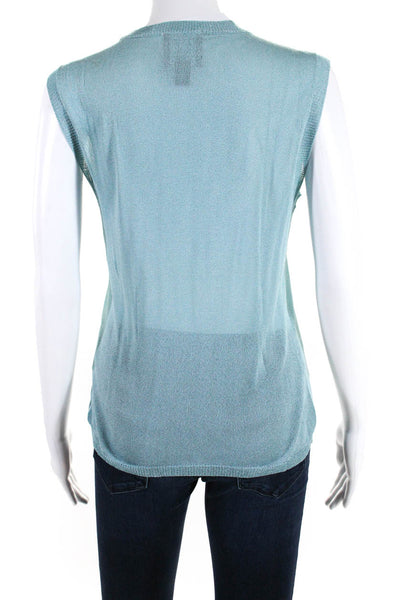 Cynthia Rowley Womens Blue Crew Neck Knit Sleeveless Tank Top Size L