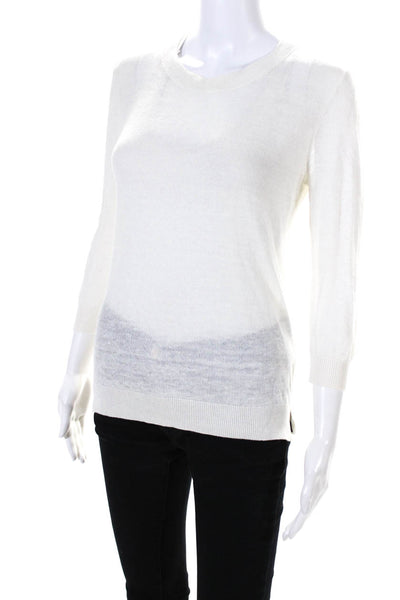 Theory Women's Lightweight 3/4 Sleeve Crewneck Pullover Sweater White Size S