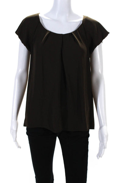 Theory Women's Scoop Neck Short Sleeve Blouse Brown Size S
