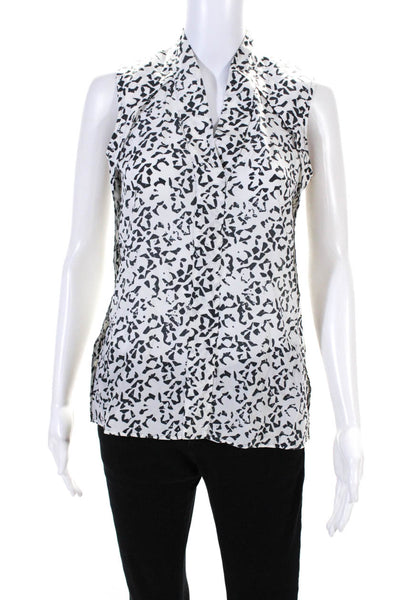 Theory Womens Silk Abstract Print Sleeveless V Neck Tank Top Blouse White Size P
