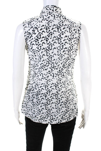 Theory Womens Silk Abstract Print Sleeveless V Neck Tank Top Blouse White Size P