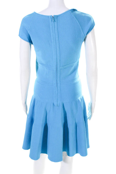 Issa London Womens Ribbed Textured Cap Sleeve Drop Waist Dress Blue Size M