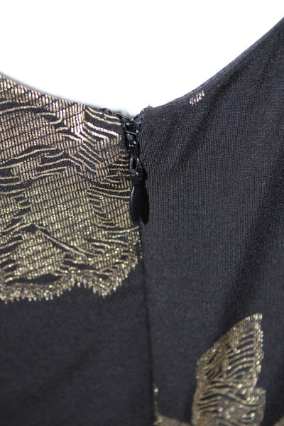 Nine West Womens Metallic Floral Print Sleeveless Jumpsuit Black Gold Size S