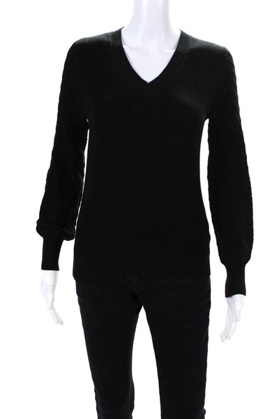 Edinburgh Knitwear Womens Cotton Knit Long Sleeve V-Neck Sweater Black Size XS