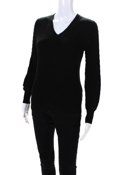 Edinburgh Knitwear Womens Cotton Knit Long Sleeve V-Neck Sweater Black Size XS