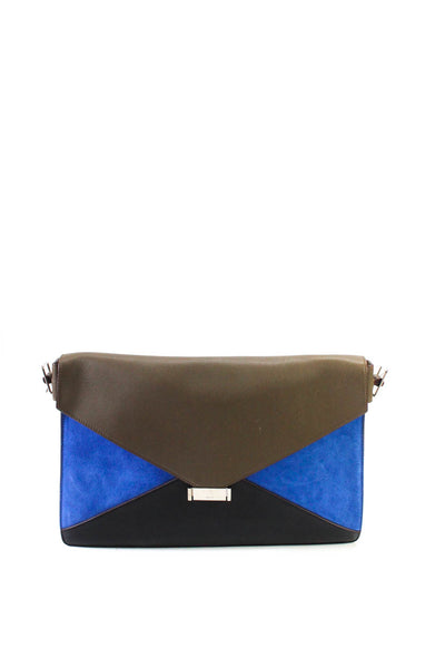 Celine Womens Diamond Monde Leather Suede Clutch 2 Way Handbag Black Blue Taupe