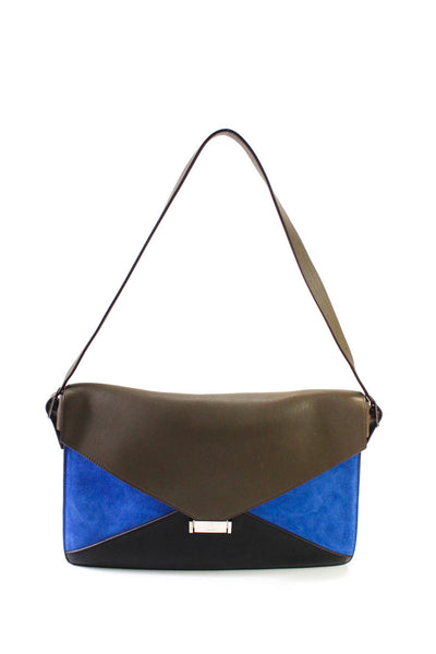 Celine Womens Diamond Monde Leather Suede Clutch 2 Way Handbag Black Blue Taupe