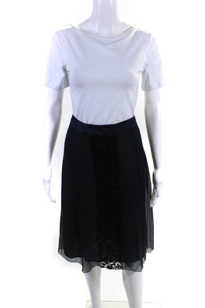 Philosophy di Alberta Ferretti Womens Navy Silk Pleated A-Line Skirt Size 10