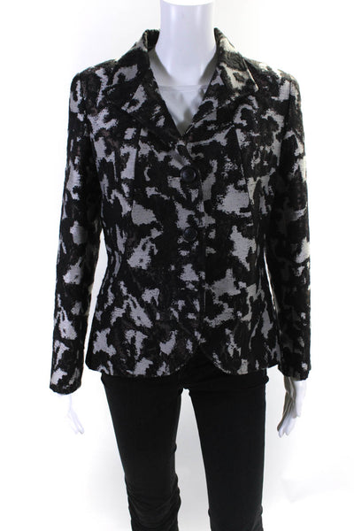 Lafayette 148 New York Womens Abstract Buttoned Collared Blazer Black Size 8